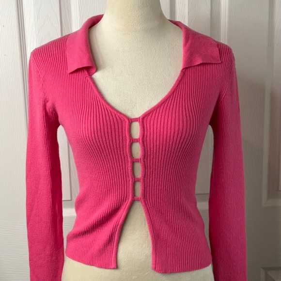 Sincerly Jules - Vibrant Pink Ribbed Cardigan Size XS - Picture 3 of 9